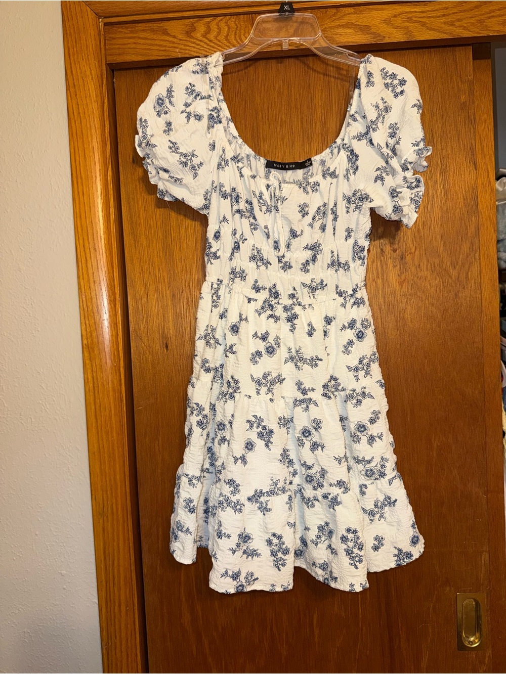 Blue Floral Puff-Sleeve Kids Dress